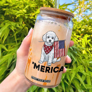 Merica Poodle Mom Dad Patriotic Gift Glass Can 4th Of July Pride