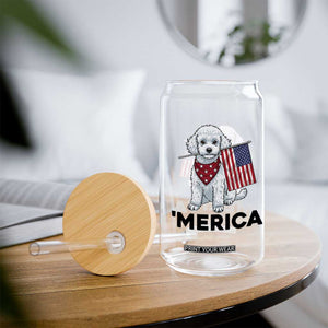 Merica Poodle Mom Dad Patriotic Gift Glass Can 4th Of July Pride