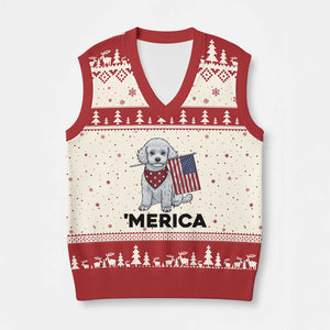 Merica Poodle Mom Dad Patriotic Gift V-Neck Knit Sweater Vest 4th Of July Pride
