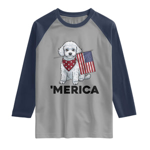 Merica Poodle Mom Dad Patriotic Gift Raglan Shirt 4th Of July Pride TS12 Sport Gray Navy Print Your Wear