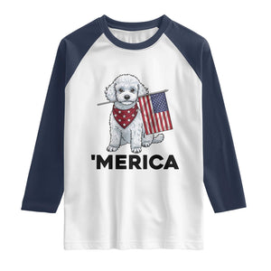 Merica Poodle Mom Dad Patriotic Gift Raglan Shirt 4th Of July Pride TS12 White Navy Print Your Wear