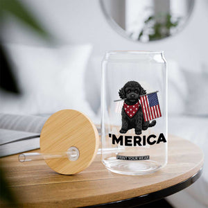 Merica Poodle Dog Lover Gift Glass Can Patriotic 4th Of July