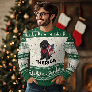 Merica Poodle Dog Lover Gift Ugly Christmas Sweater Patriotic 4th Of July TS12 Beige Green Print Your Wear