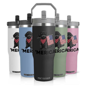 Merica Poodle Dog Lover Gift Flip Straw Tumbler Patriotic 4th Of July