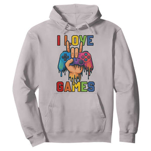 I Love Games Colorful Gamer Controller Gift Hoodie TS12 Ice Gray Print Your Wear
