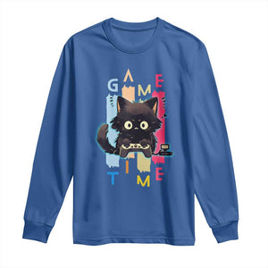 Game Time Long Sleeve Shirt Cute Black Cat Gamer Lover Gift TS12 Royal Blue Print Your Wear