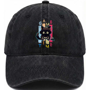 Game Time Washed Cotton Baseball Cap Cute Black Cat Gamer Lover Gift TS12 Print Your Wear