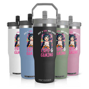 Just A Girl Who Loves Cats And Gaming Flip Straw Tumbler Cute Gamer Gift TS12 Print Your Wear