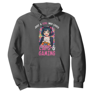 Just A Girl Who Loves Cats And Gaming Hoodie Cute Gamer Gift TS12 Dark Heather Print Your Wear