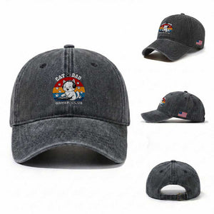 Funny Cat Dad Gamer Club Washed Cotton Baseball Cap Gamer Cat Lover Gift TS12 Washed Cap Universal Fit Dark Gray Print Your Wear
