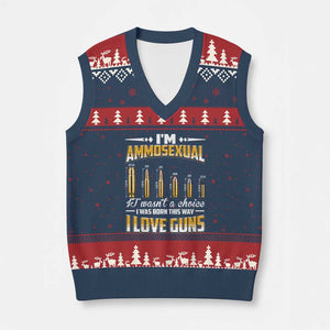 Funny Im Ammosexual V-Neck Knit Sweater Vest Second Amendment Patriotic Freedom Graphic