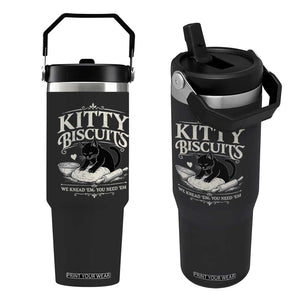 Kitty Biscuits We Knead Em You Need Em Flip Straw Tumbler Funny Black Cat Making Biscuits Baking