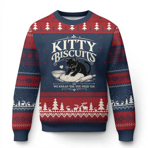 Kitty Biscuits We Knead Em You Need Em Ugly Christmas Sweater Funny Black Cat Making Biscuits Baking