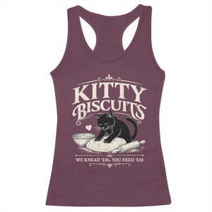 Kitty Biscuits We Knead Em You Need Em Racerback Tank Top Funny Black Cat Making Biscuits Baking