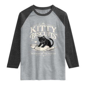 Kitty Biscuits We Knead Em You Need Em Raglan Shirt Funny Black Cat Making Biscuits Baking