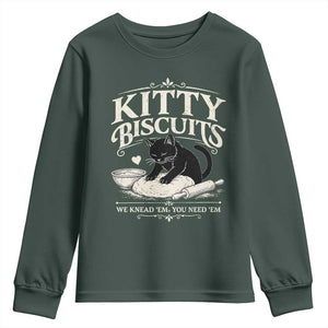 Kitty Biscuits We Knead Em You Need Em Youth Sweatshirt Funny Black Cat Making Biscuits Baking