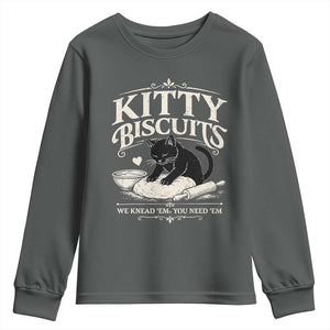 Kitty Biscuits We Knead Em You Need Em Youth Sweatshirt Funny Black Cat Making Biscuits Baking