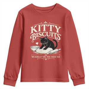 Kitty Biscuits We Knead Em You Need Em Youth Sweatshirt Funny Black Cat Making Biscuits Baking