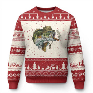 Funny Smoking Bass Fish Ugly Christmas Sweater Bass Fishing Lover Graphic