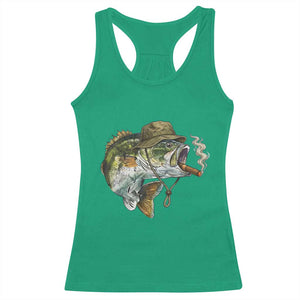 Funny Smoking Bass Fish Racerback Tank Top Bass Fishing Lover Graphic