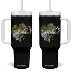 Funny Smoking Bass Fish Tumbler With Handle Bass Fishing Lover Graphic
