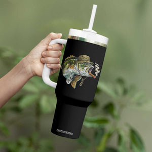 Funny Smoking Bass Fish Tumbler With Handle Bass Fishing Lover Graphic