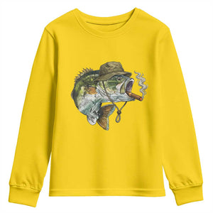 Funny Smoking Bass Fish Youth Sweatshirt Bass Fishing Lover Graphic
