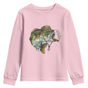Funny Smoking Bass Fish Youth Sweatshirt Bass Fishing Lover Graphic