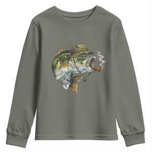 Funny Smoking Bass Fish Youth Sweatshirt Bass Fishing Lover Graphic