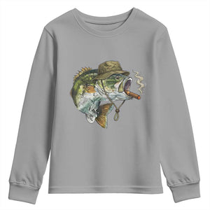 Funny Smoking Bass Fish Youth Sweatshirt Bass Fishing Lover Graphic