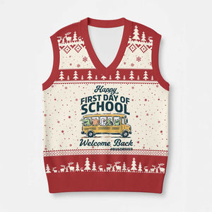 School Bus Driver Gift V-Neck Knit Sweater Vest Happy First Day Of School