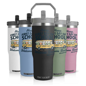 School Bus Driver Gift Flip Straw Tumbler Happy First Day Of School TS12 Print Your Wear