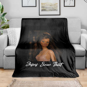 Funny Sassy Christian Doll Face Meme Throw Blanket Jesus Saw That