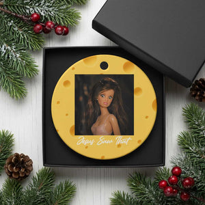 Funny Sassy Christian Doll Face Meme Ceramic Ornament Jesus Saw That