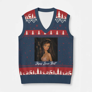 Funny Sassy Christian Doll Face Meme V-Neck Knit Sweater Vest Jesus Saw That