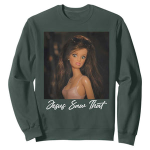 Funny Sassy Christian Doll Face Meme Sweatshirt Jesus Saw That