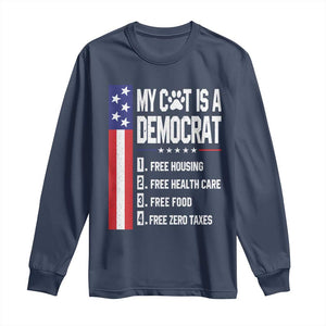 Funny My Cat Is A Democrat Long Sleeve Shirt Lazy Cat Political Humor