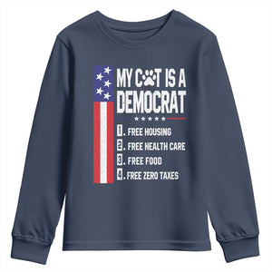 Funny My Cat Is A Democrat Youth Sweatshirt Lazy Cat Political Humor