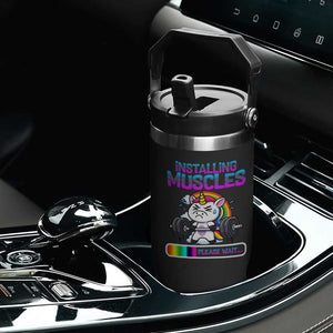 Installing Muscles Please Wait Flip Straw Tumbler Cute Unicorn Gym Workout Gift TS12 Print Your Wear