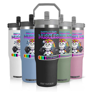 Installing Muscles Please Wait Flip Straw Tumbler Cute Unicorn Gym Workout Gift TS12 Print Your Wear