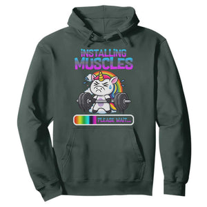 Installing Muscles Please Wait Hoodie Cute Unicorn Gym Workout Gift TS12 Dark Forest Green Print Your Wear