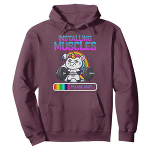 Installing Muscles Please Wait Hoodie Cute Unicorn Gym Workout Gift TS12 Maroon Print Your Wear