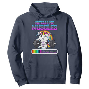 Installing Muscles Please Wait Hoodie Cute Unicorn Gym Workout Gift TS12 Navy Print Your Wear