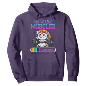 Installing Muscles Please Wait Hoodie Cute Unicorn Gym Workout Gift TS12 Purple Print Your Wear
