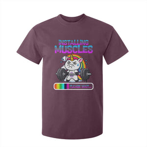 Installing Muscles Please Wait T Shirt For Kid Cute Unicorn Gym Workout Gift TS12 Maroon Print Your Wear