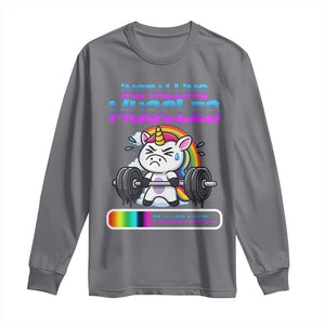 Installing Muscles Please Wait Long Sleeve Shirt Cute Unicorn Gym Workout Gift TS12 Charcoal Print Your Wear