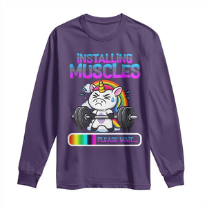 Installing Muscles Please Wait Long Sleeve Shirt Cute Unicorn Gym Workout Gift TS12 Purple Print Your Wear