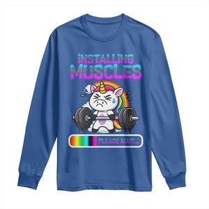 Installing Muscles Please Wait Long Sleeve Shirt Cute Unicorn Gym Workout Gift TS12 Royal Blue Print Your Wear