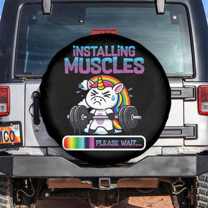 Installing Muscles Please Wait Spare Tire Cover Cute Unicorn Gym Workout Gift TS12 No hole Black Print Your Wear