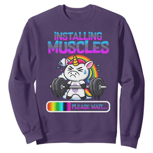 Installing Muscles Please Wait Sweatshirt Cute Unicorn Gym Workout Gift TS12 Purple Print Your Wear